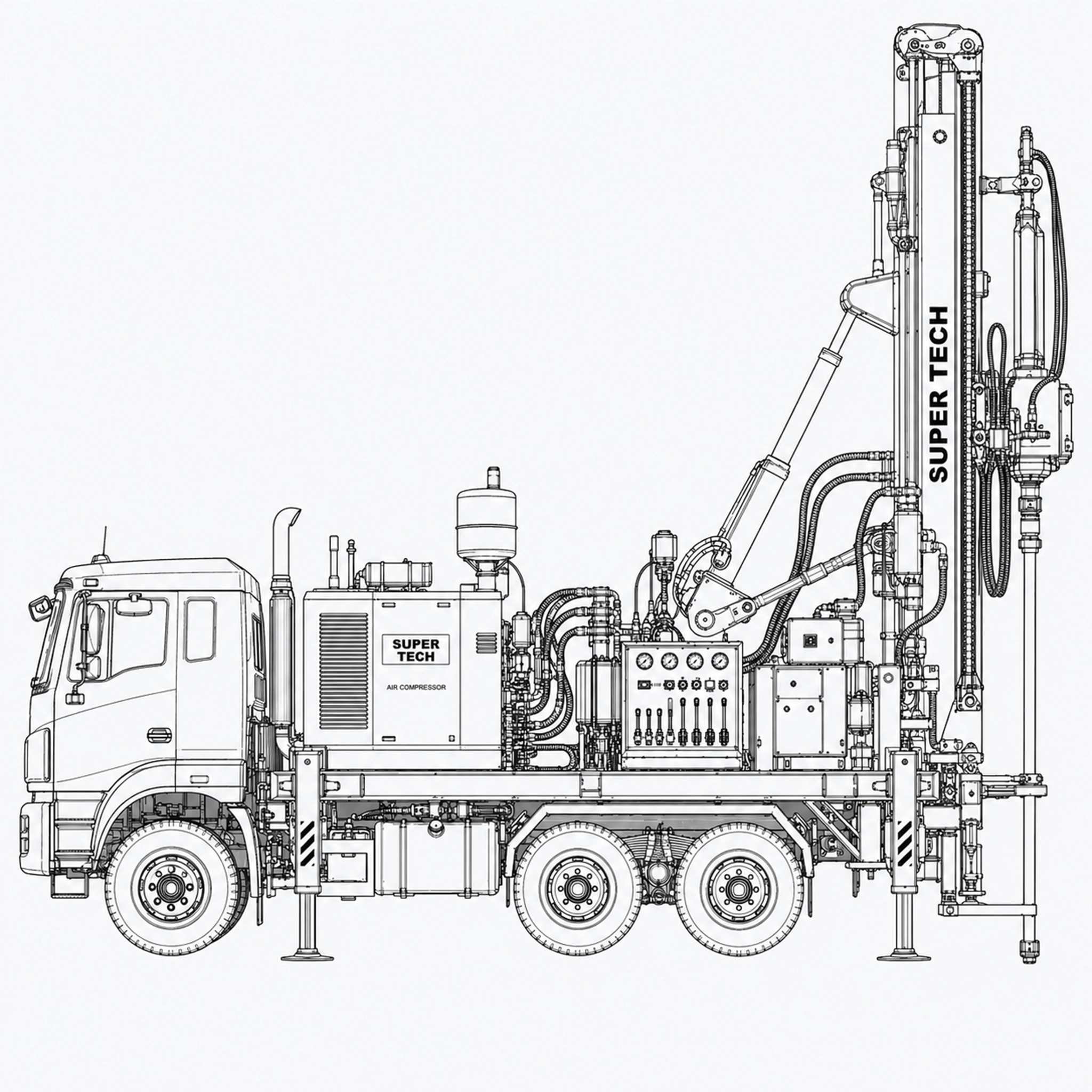Super Tech truck-mounted DTH drilling rig — engineering schematic